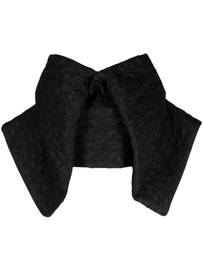 Comme Des Garçons Floral-embroidered Folded Crop Top In Black