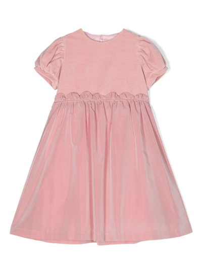 Mariella Ferrari Kids' Velvet-trim Puff-sleeve Dress In Pink