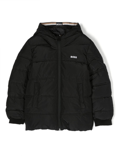 Bosswear Kids' Logo-print Padded Hooded Jacket In Black