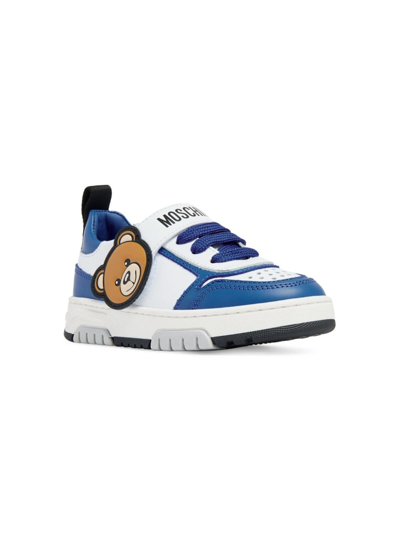 Moschino Kids' Teddy Bear Leather Trainers In Blue