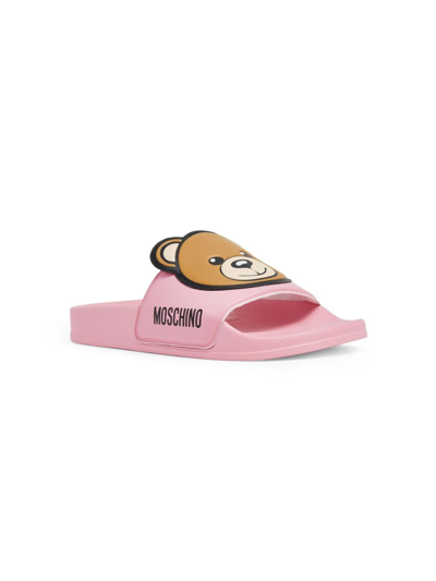 Moschino Kids' Teddy-bear Patch Slides In Pink