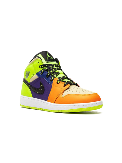 Jordan Kids' Air  1 Mid Se "volt/vivid Orange" Sneakers In Multicolour