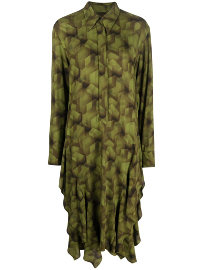 Odeeh Caleidoscopes Midi Shirtdress In Green