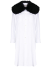 Comme Des Garçons Fur-collar Midi Shirtdress In White
