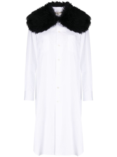 Comme Des Garçons Fur-collar Midi Shirtdress In White