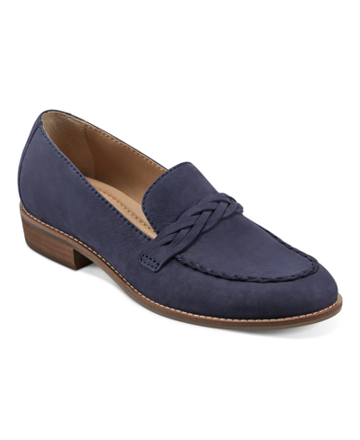 Earth Women's Edie Stacked Heel Casual Slip-on Loafers In Dark Blue Leather