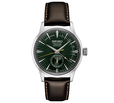 Seiko Men's Automatic Presage Cocktail Time Brown Leather Strap Watch 41mm In Green
