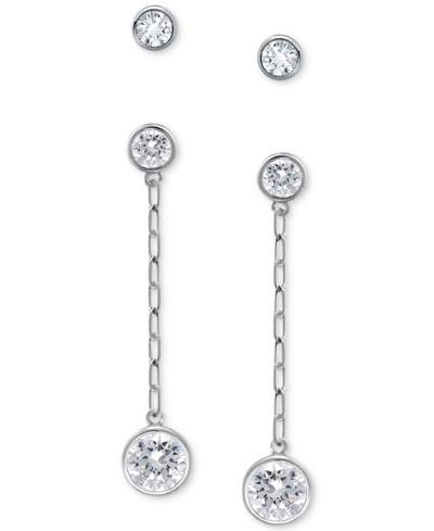 Giani Bernini 2-pc. Set Cubic Zirconia Bezel Stud & Chain Drop Earrings, Created For Macy's In Silver
