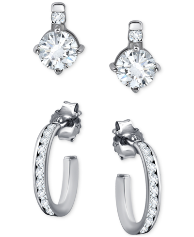 Giani Bernini 2-pc. Set Cubic Zirconia Stud & Hoop Earrings, Created For Macy's In Silver