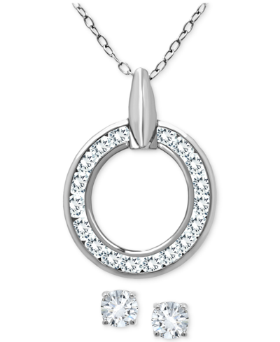 Giani Bernini 2-pc. Set Cubic Zirconia Circle Pendant Necklace & Stud Earrings, Created For Macy's In Silver