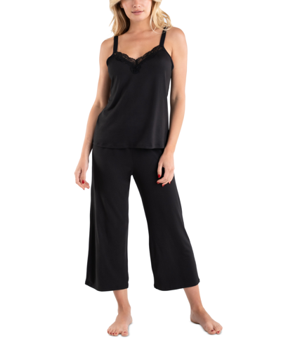 Linea Donatella Women's Ariella 2-pc. Cropped Lace-trimmed Pajamas Set In Black
