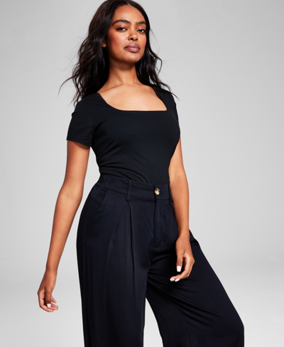 And Now This Women's Square-neck Short-sleeve Double-layered Bodysuit In Black