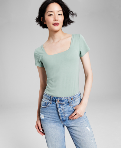 And Now This Women's Square-neck Short-sleeve Double-layered Bodysuit In Oregano