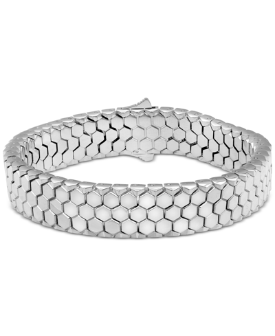 BLACKJACK MEN'S HEXAGON HONEYCOMB TEXTURED LINK BRACELET IN BLACK-ION PLATED STAINLESS STEEL