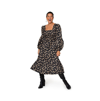 Leota Fleur Square Neck Smocked Dress In Scattered Cheetah Black