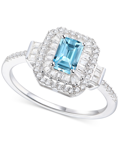 Macy's Garnet (3/4 Ct. T.w.) & Lab-grown White Sapphire (1/2 Ct. T.w.) Halo Statement Ring In 14k Rose Gold In Blue Topaz