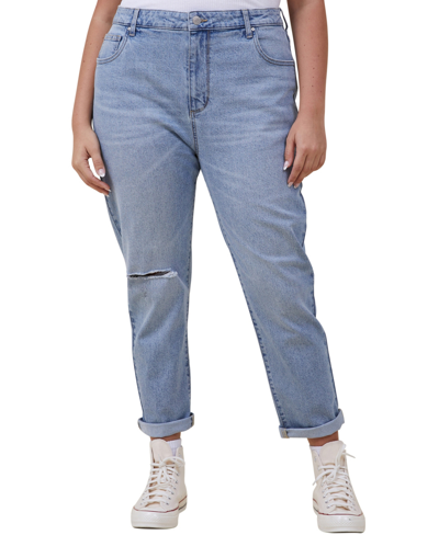 Cotton On Women's Stretch Mom Jeans In Bells Blue Rip