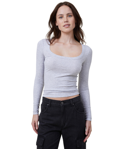 Cotton On Women's Staple Rib Scoop Neck Long Sleeve Top In Gray Marle