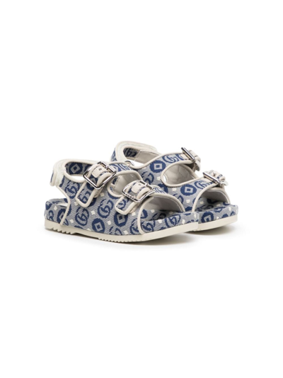 Gucci Kids' Double G-jacquard Open-toe Sandals In Blue