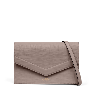 Smythson Envelope Crossbody Bag In Panama In Taupe