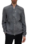 Allsaints Kemble Suede Bomber Jacket In Grey