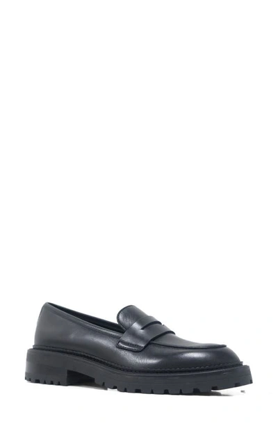 Kenneth Cole New York Fatima Lug Sole Penny Loafer In Black Leather