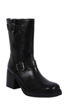 Kenneth Cole New York Janice Block Heel Engineer Boot In Black - Leather