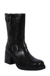 Kenneth Cole New York Janice Block Heel Engineer Boot In Black Leather