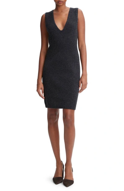 Vince V-neck Sleeveless Sweater Dress In Heather Charcoal