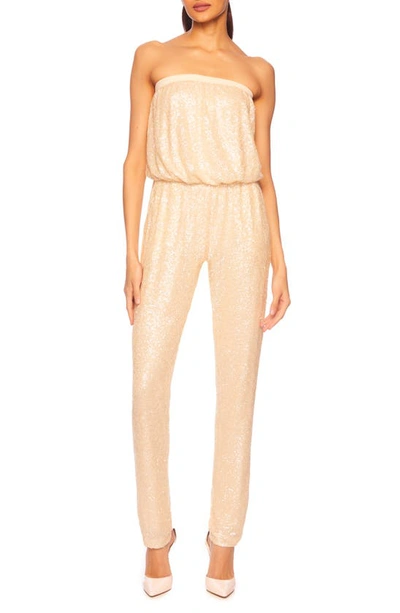 Susana Monaco Sequin Strapless Jumpsuit In Belgian Creme