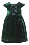 Rachel Riley Babies' Tartan Bow Velvet Dress In Green