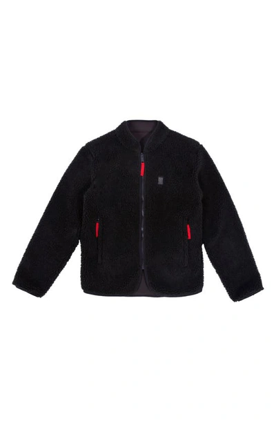 Topo Designs Faux Shearling Water Resistant Reversible Jacket In Black/ Black