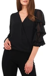 CHAUS CHAUS CASCADING BUBBLE SLEEVE CHIFFON TOP