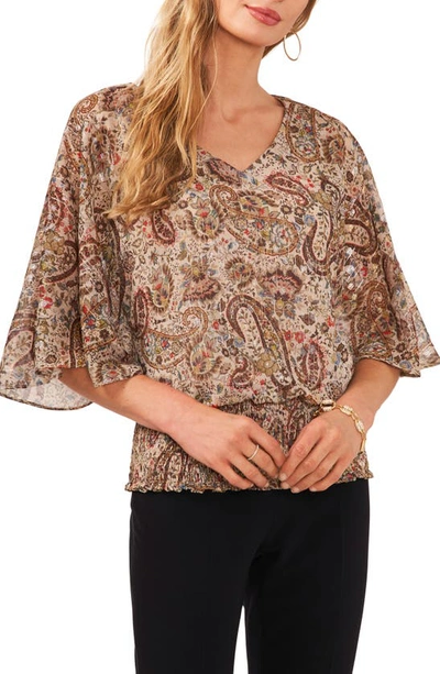 Chaus Print Metallic Smocked Blouse In French Roast