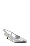 Kenneth Cole New York Martha Kitten Heel Slingback Pump In Silver- Specchio Polyurethane