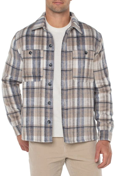 Liverpool Los Angeles Plaid Shirt Jacket In Cream Gray