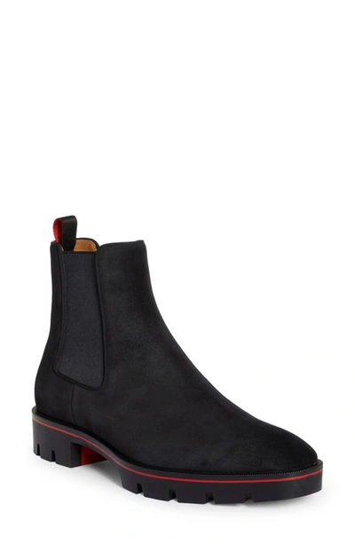 Christian Louboutin Alpino Waxed-suede Chelsea Boots In Black