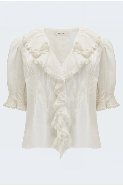 Doen Henri Ruffled Pintucked Broderie Anglaise Cotton Top In White
