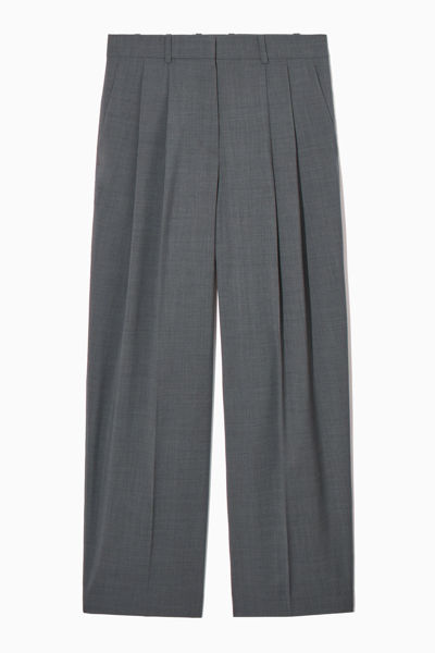 Cos Wide-leg Tailored Wool Trousers In Grey