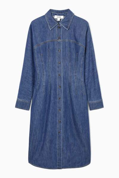 Cos Oversized Waisted Denim Shirt Dress In Blue