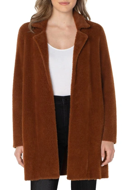Liverpool Los Angeles Textured Open Front Cardigan In Penny Brown