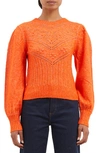 French Connection Women's Kitty Crochet Puff-sleeve Sweater In Mandarin Orange