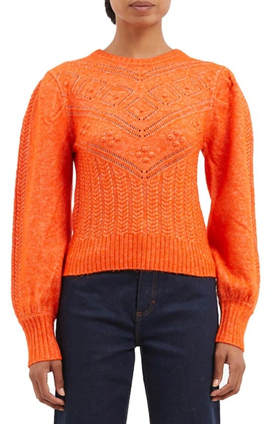 French Connection Women's Kitty Crochet Puff-sleeve Sweater In Mandarin Orange