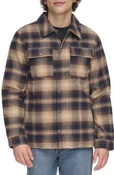 Levi's Quilt Lined Cotton Shacket In Brown Plaid