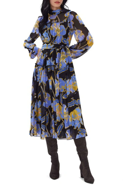 Diane Von Furstenberg Kent Floral Long Sleeve Dress In Blue