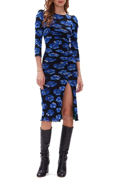 Diane Von Furstenberg Priyanka Reversible Long Sleeve Dress In Blue Floral