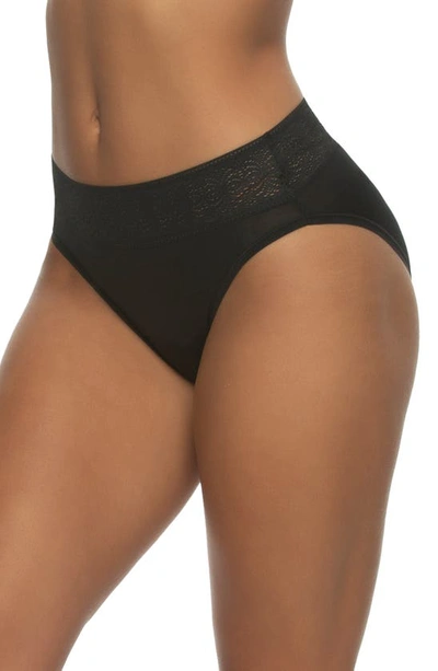 Felina Serene 3-pack Lace Trim High Cut Briefs In Black