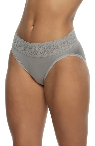 Felina Serene 3-pack Lace Trim High Cut Briefs In Gull