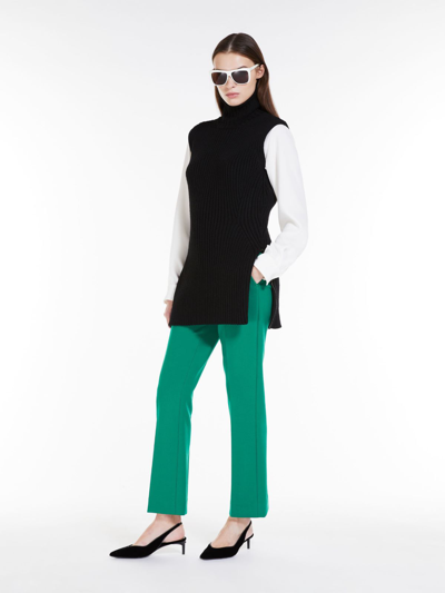 Max Mara Aldina Rib Knit Wool Turtleneck Waistcoat In Black