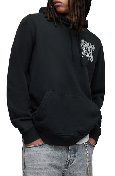 Allsaints Sabrerattler Graphic Hoodie In Washed Black